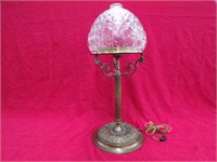 VINTAGE BRASS LAMP W / GLASS SHADE 23 TALL