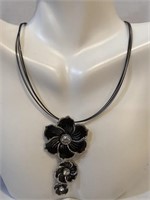 Triple black flower necklace