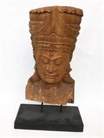 Old Carved Wood Asian Bust.