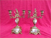 PAIR CERAMIC BRASS CANDLE HOLDERS 5 X 3 X 11