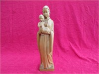 16" VINTAGE HAND CRAVED WOODEN VIRGIN MARY
