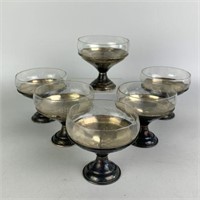 Sterling Champagne Coupes with Etched Glass