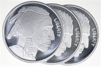 1 ozt 0.999 Fine Silver Bison Rounds (3)