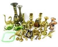 Lot of Vintage Brass + Green Glass