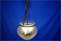 WROUGHT IRON AND GLASS 7 LIGHT PENDANT