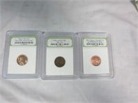 3 Graded Pennies In Cases- Dates Are In Pics