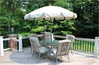 PATIO TABLE WITH 5 CHAIRS & UMBRELLA