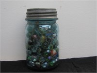 Antique Ball Canning Jar Filled with Glass Marbles