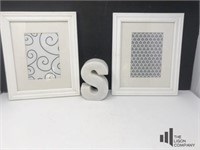 S Stone Initial  and 4 White Wood Picture Frames