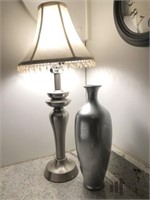 Silver Toned Lamp and Coordinating Vase