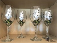 4 Hand Painted Wine Glasses