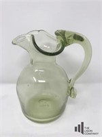 Green Glass Hand Blown Pitcher with Handle