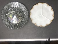 Iridescent  Carnival Glass Platter and Scalloped