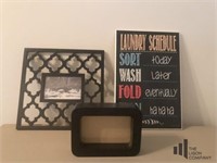 Wooden Laundry Sign and Picture Frames