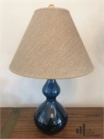 Turquoise Glass Table Lamp with Burlap Like Shade