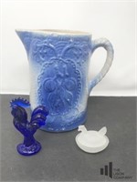 Stoneware Pitcher, Rooster & Hen on Nest