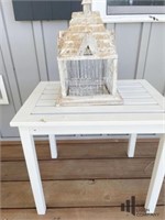 Outdoor Side Table with Decorative Birdhouse