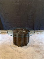 Leather Wrapped Pedestal with Glass Top Table