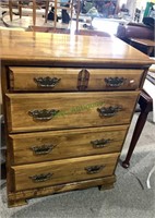 Four drawer tall dresser - bracket feet, stained