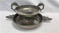 2 antique pieces of pewter, compote with wort hog