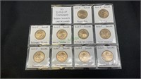 Coins - 10 different Sacajawea golden dollars,