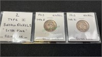 Coins - 2 Type I Buffalo nickels, extra fine,