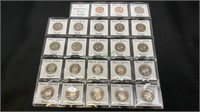 Coins - 23 assorted proof coins, pennies, nickels,