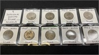 Coins - 9 Jefferson wartime silver nickels,
