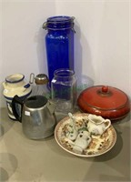 Mixed lot - including blue glass decanter,