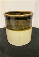 Small cream and brown glaze pot measures 6