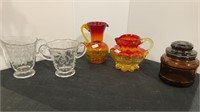Mixed glass lot - ruby colored decanter, two