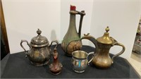 Mixed lot - engraved Turkish tea pot, decorative