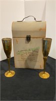Coteaux de Loire vintage wine box and two brass