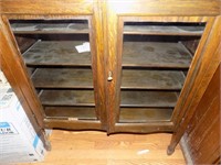 vintage oak display cabinet with key