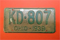 1939 OHIO LICENSE PLATE