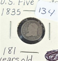 1835 BUST 5 CENTS