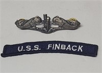 USS Finback Tab and Submarine Dolphin Badge