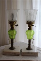 VINTAGE GLASS LAMPS WITH MARBLE BASE