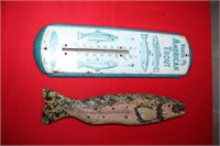FOLKART WOODEN FISH & THERMOMETER
