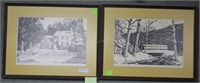 Two framed and glazed pen & ink drawings -