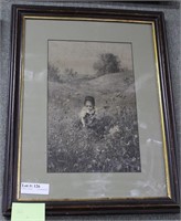 Framed print of girl in field of flowers
