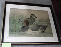 Two mallards on water's edge signed A. Pope Jr