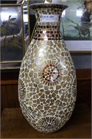 Lg. Vase , cracked glass style w/ amber glass