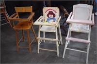 Three Vintage Doll High Chairs