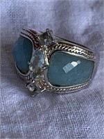 Sterling Silver Ring w/ Blue Topaz Sz 7