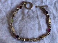 Sterling Silver Bracelet w/ Peridot, Amethyst,