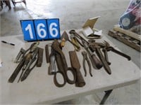GROUP OF OLDER TOOLS- TIN SNIPS, WRENCHES, PLIERS