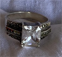 Sterling Silver Ring w/ White Stone Sz 8