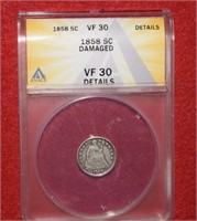 1858 Seated Half Dime  VF30 Details