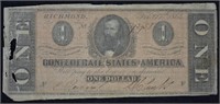 1864 Civil War Confederate $1 One Dollar